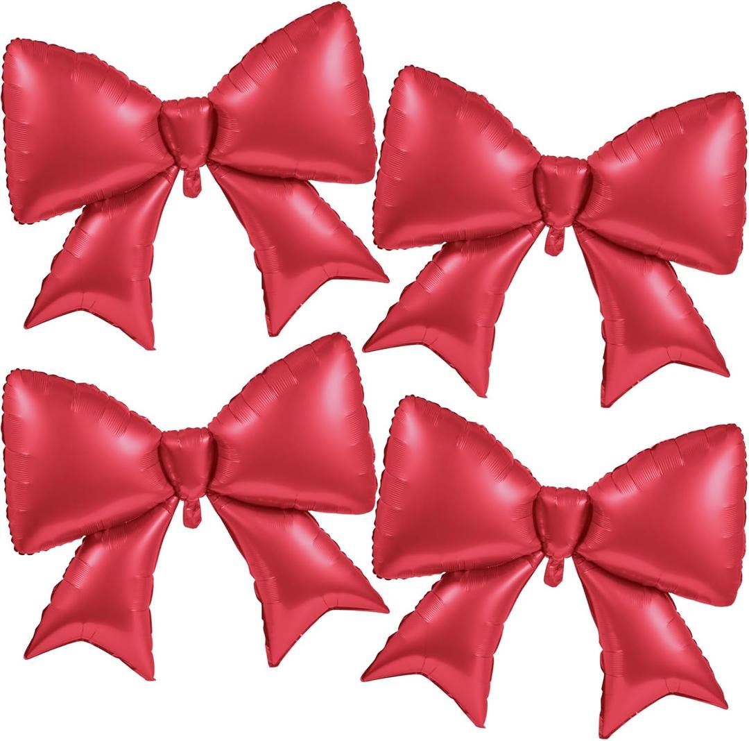 Simgoing 4 Pcs 39 Inch Jumbo Christmas Red Bow Balloons Giant Bow Balloons Large Coquette Decorations Backdrop for Women Birthday Baby Shower Bridal Engagement Wedding Decor Party Supplies
