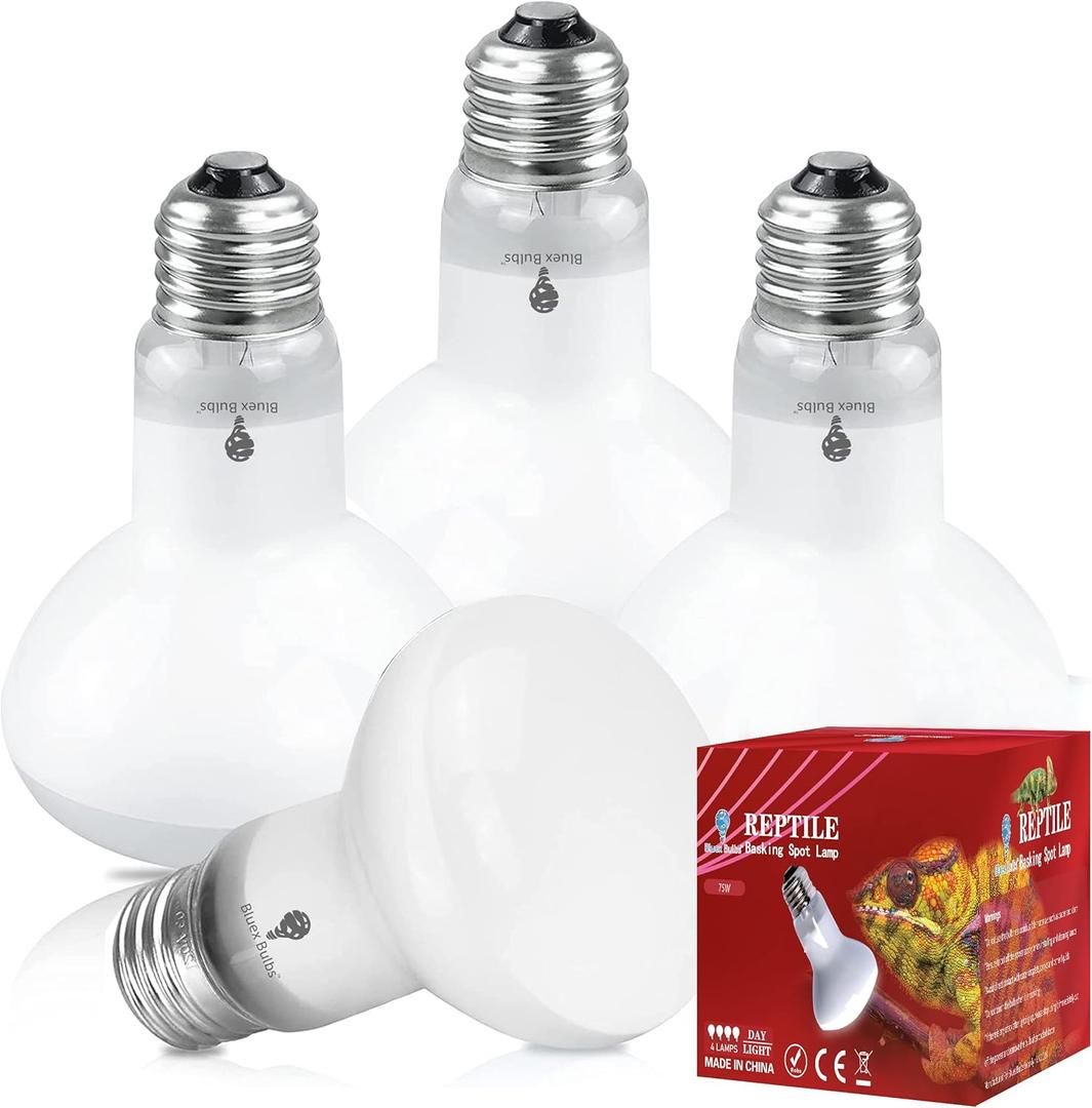 4 Pack 75-Watt Basking Light for Reptiles & Amphibians - Heat Lamp Bulbs for Glass Terrariums, Suitable for Bearded Dragons, Lizards, Iguanas - Broad Spectrum Reptile Basking Bulb