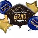 JOJO FLY Navy Blue and Gold Graduation Party Supplies 2025, Congratulations Grad Foil Balloons, Class of 2025 Decorations Navy, Graduation Balloons, Congrats Grad