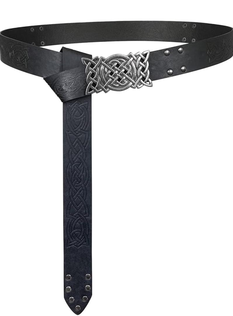 HiiFeuer Viking Embossed Buckle Belt, Nordic Faux Leather Knight Belt, Retro Medieval Warrior Belt for LARP Cosplay Halloween
