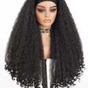 Curly Headband Wig 26 InchAfro Curly Wigs for Black WomenKinky Straight Synthetic Hair with Bouncy Curls In the EndWear and Go Glueless Half Wig (Natural Color)