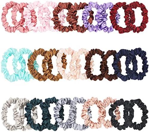 KECUCO 30Pcs Small Silk Satin Hair Scrunchies, Hair Ties for Women Girls Hair Accessories Gift (Multicolor A)