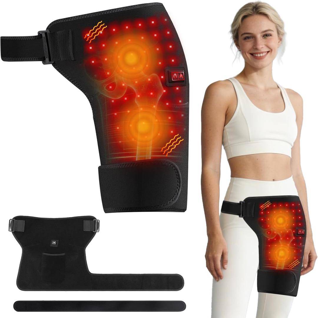Red Light Therapy Hip Thigh Wrap with Massage, 105 LED Beads, 660/850nm Light, 3 Vibration Massage Modes, 3 Adjustable Heat Levels, USB Powered, Wearable Support for Thigh, Buttock & Lower Back