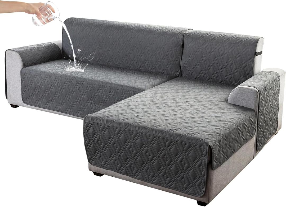Genina Waterproof Sectional Couch Covers for Dogs L Shaped Sofa Covers Chaise Lounge Cover Reversible Couch Covers for Sectional Sofa Furniture Protectors Cover for Pets, Kids (Dark Gray, X-Large)