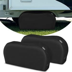 Explore Land Tough Dual Axle Tire Cover for Truck SUV Trailer Camper RV - Heavy Duty Wheel Protector Universal Fit Tire Diameters 29''-31.75'' (Black, L)