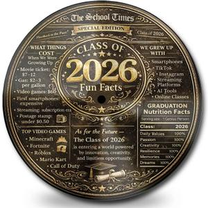 5 x 2026 Graduation Decorations, 11.6 Inch Vinyl Black Gold Keepsake Sign for Dorm Room, Class of 2026 Fun Facts Graduation Centerpieces for Tables Sign Decor, Grad Photo Props, Graduation Gifts