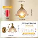 Vintage Wall Sconce, Gold Bathroom Vanity Light Fixtures with Amber, Glass Shade Brass Sconce Wall Lamps for Living Room Bedroom Bathroom Mirror Hallway Stairway
