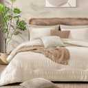Queen Comforter Set, 7 Pieces Beige Seersucker Bed in a Bag Queen Size Soft All Seasons, Bedding Sets with Comforter, Flat Sheet, Fitted Sheet, 2 Pillow Shams, 2 Pillowcases