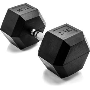 CAP Barbell 75 LB Rubber Coated Hex Dumbbell Hand Weight - Single | Chrome Handle