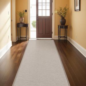 Color&Geometry Door Mat 2'4"x12' Runner Rug with Rubber Backing, Non Slip Washable Hallway Kitchen, Carpet Runners for Hallway Living Room Bedroom, Beige (Rolled-up NO Creases) (28"x144", Khaki)