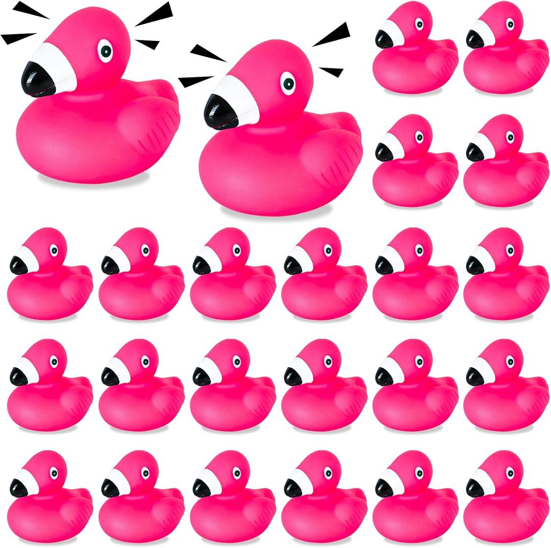 24 Pcs Flamingo Rubber Ducks,Pink Flamingo Ducks Baby Bath Toys Pool Floating Squeaky Mini Ducks for Party Favors Beach Pool Activity Jeep Ducking