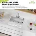 Stainless Steel Drop In Kitchen And Bar Sink - 25x22 Inch Single Bowl Topmount Bar Sink Come With SS Grid,Silicon Mat,Drain Strainer Set