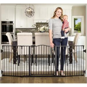 Regalo Safety 56-74.5" Super Wide Baby Gate for Doorways & Open Spaces, Wall Mounted Configurable Safety Gate with Walk-Through Door for Babies, Toddlers & Pets, Black