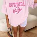 Oversized Western Cowgirl Shirts for Women Country Music Rock Band Tshirt (L)