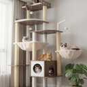 Heybly Cat Tree, 70.5 Inch Wood Tall Cat Tower for Large Indoor Cats with Extra Stable Structure, Modern Cat Furniture with All-Sisal Scratching Posts, Cat Condo & Hammocks, Greige HCT121SG