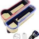 Car Seat Gap Filler Organizer, 2 Pack Multifunctional Car Seat Organizer, 7 Colours Changing LED Car Seat Seam Filler, Auto Console Side Storage Box with Cup Holders (beige)