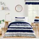 Navy Blue, Gray and White Stripe 4 Piece Childrens, Teen Boys Twin Bedding Set Collection (Twin Size, Navy and Grey Stripe)