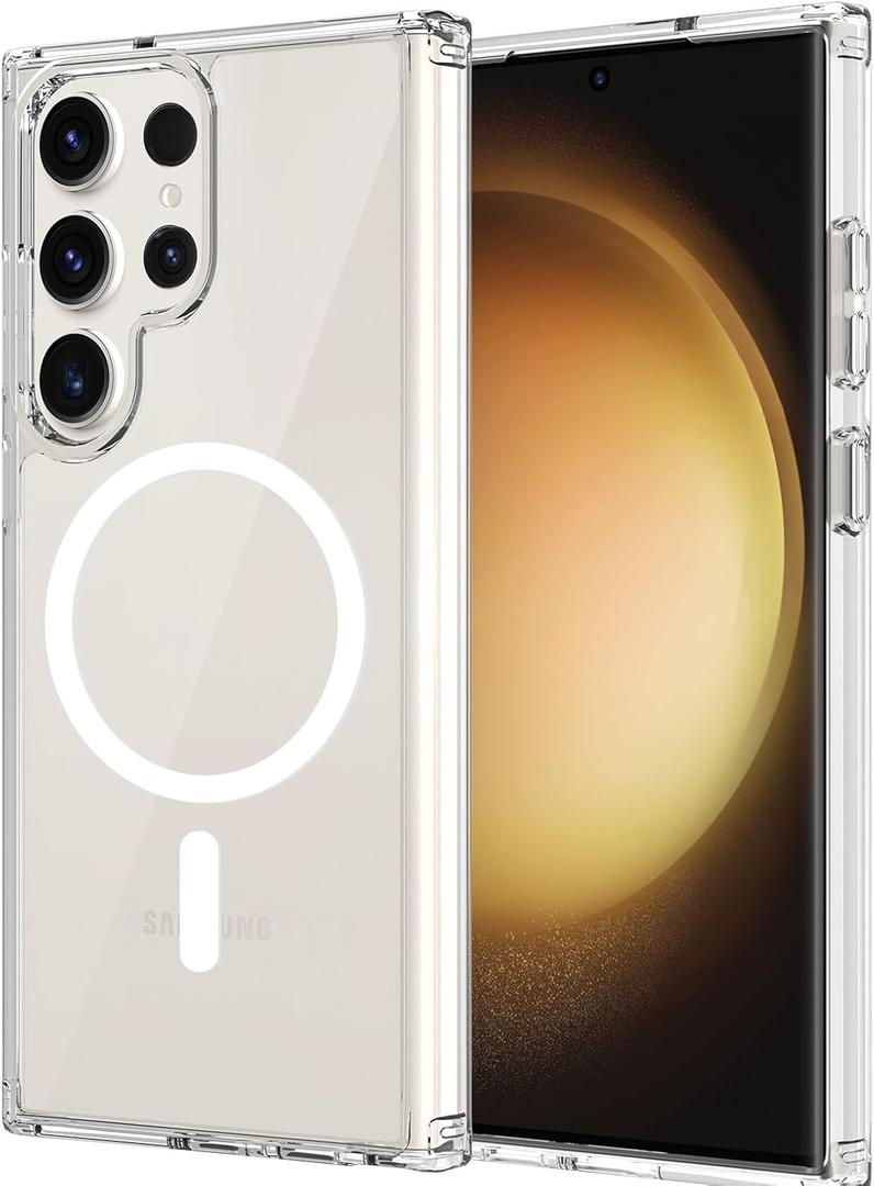 For Samsung Galaxy S23 Ultra Case Magnetic, [Compatible with Magsafe] 6.8 Inches Heavy Duty Protection Wireless Charging Lightweight Shockproof Anti-Slip Transparent Protective Phone Cover, Clear