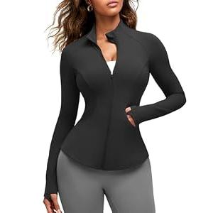 G4Free Athletic Jacket Women with Pockets Full Zip Up Yoga Sweatshirt Hip Length Running Long Sleeve Tops with Thumb Holes (Black,XL)