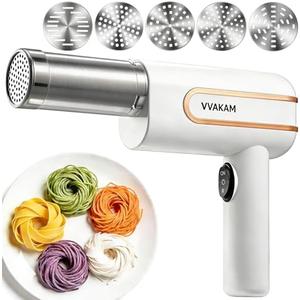 Electric Pasta Maker Machine, Potato Ricer 5-in-1 Automatic Noodle Maker Machine with Powerful Motor, Cordless Handheld Noodle Machine for Kitchen Home Restaurant (White)