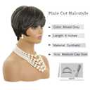 MOONSHOW Short Grey Wigs for Black Women Grey Pixie Cut Wig Synthetic Short Side Part Pixie HairCut Wigs with Bangs for Old Women Gray Straight Pixie Wig
