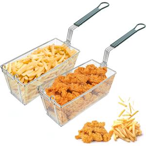 Deep Fryer Basket with Front Hooks, Non-Slip Handle, 13.2" x 6.5" x 5.9" Basket, 11.2" Long Handle, Easy Installation