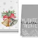 2PCs Kitchen Towels for Merry Christmas Party Decorations, Grey Christmas Dish Towels Seasonal Winter Xmas Supplies for Home Drying Dishcloth Hand Towels 18x26 Inch