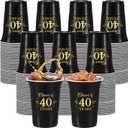 100 Pcs 40th Birthday Cups Bulk, Cheers to 40 Years 16 oz Disposable Plastic Cups for Men Women 70th Birthday Wedding Anniversary Party Favors Decoration Black Gold Hot Cold Drinks Supplies