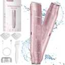 Bikini Trimmer for Women - 2 in 1 Electric Razors for Women - Dual Head Electric Shaver - IPX7 Waterproof Wet & Dry Use Body Hair Trimmer and Facial Hair Remover for Bikini Underarm Leg Arm (Pink)