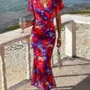 Gaharu Women's Summer Floral Bodycon Wedding Guest Cocktail Maxi Dress (Red, XXL)