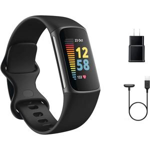 Fitbit Charge 5 Advanced Fitness Tracker with GPS, Heart Rate, Sleep & Health Tracker - Power Bundle with Adapter (Graphite Stainless Steel)