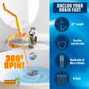 Flexisnake Drain Weasel Hair Clog Remover Kit  Plumbing Snake Auger for Cleaning Shower, Bath Tub, Bathroom Drains with Rotating Handle and 5 Disposable Wands, Made in USA