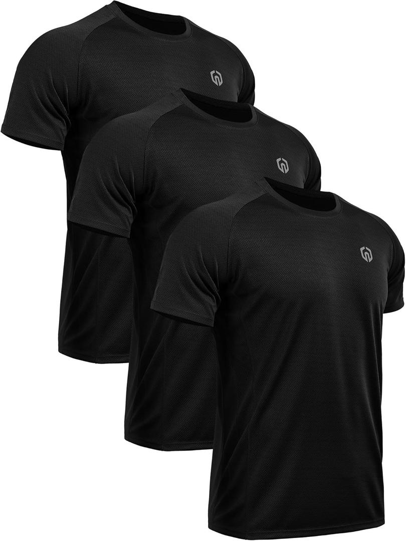 NELEUS Men's Dry Fit Mesh Athletic Shirts (Large, 5033# 3 Pack, Black)