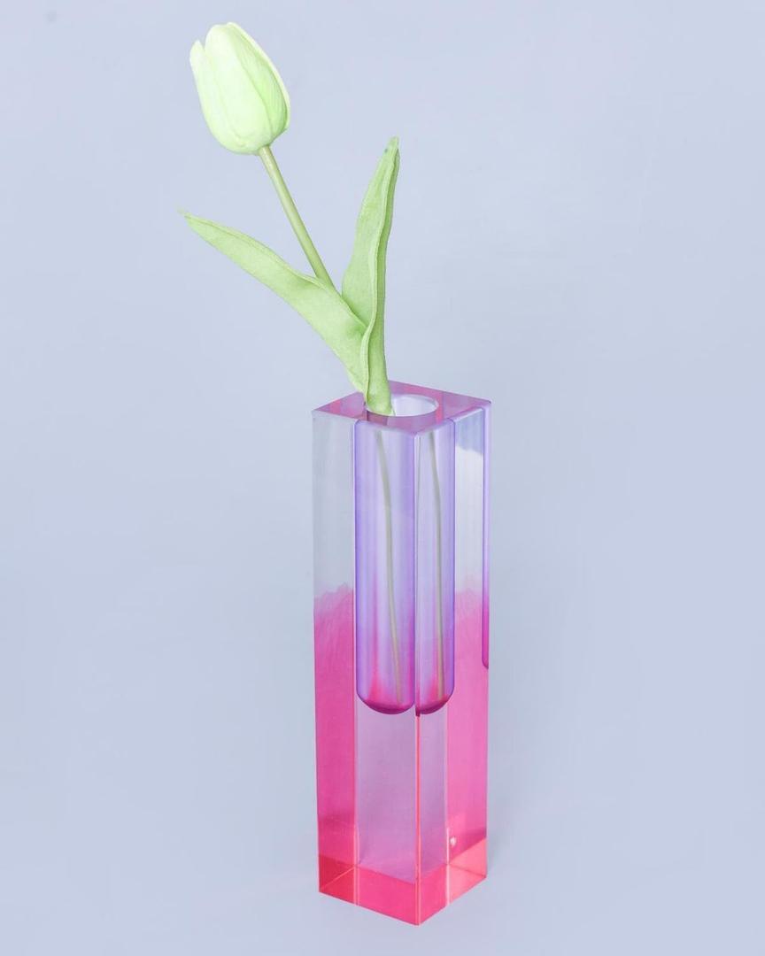 Acrylic Vase, Bud Vase for Centerpieces, Maximalist Decor Cute Flowers Vases for Modern Home, Office, Bedroom, Living Room, Dining Table (Pure Purple, Peach Powder)