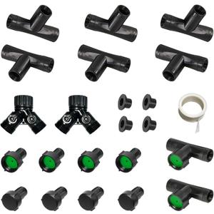 3/8" Soaker Hose Fittings Kit, Garden Hose Irrigation Connectors with Two-Way Valve Connectors, Tees, Feeders, Plugs, Male & Female Connectors, Drip System Parts for Garden Lawn