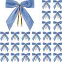 24 Pcs Light Blue Small Velvet Christmas Bows for Christmas Tree, Wreath, Gift Wrapping, Crafts, Wedding, Party, Twist Tie Bows for Treat Bag Bakery Candy Bags, Home Decor 1"W,3.5 x 3.5 inch