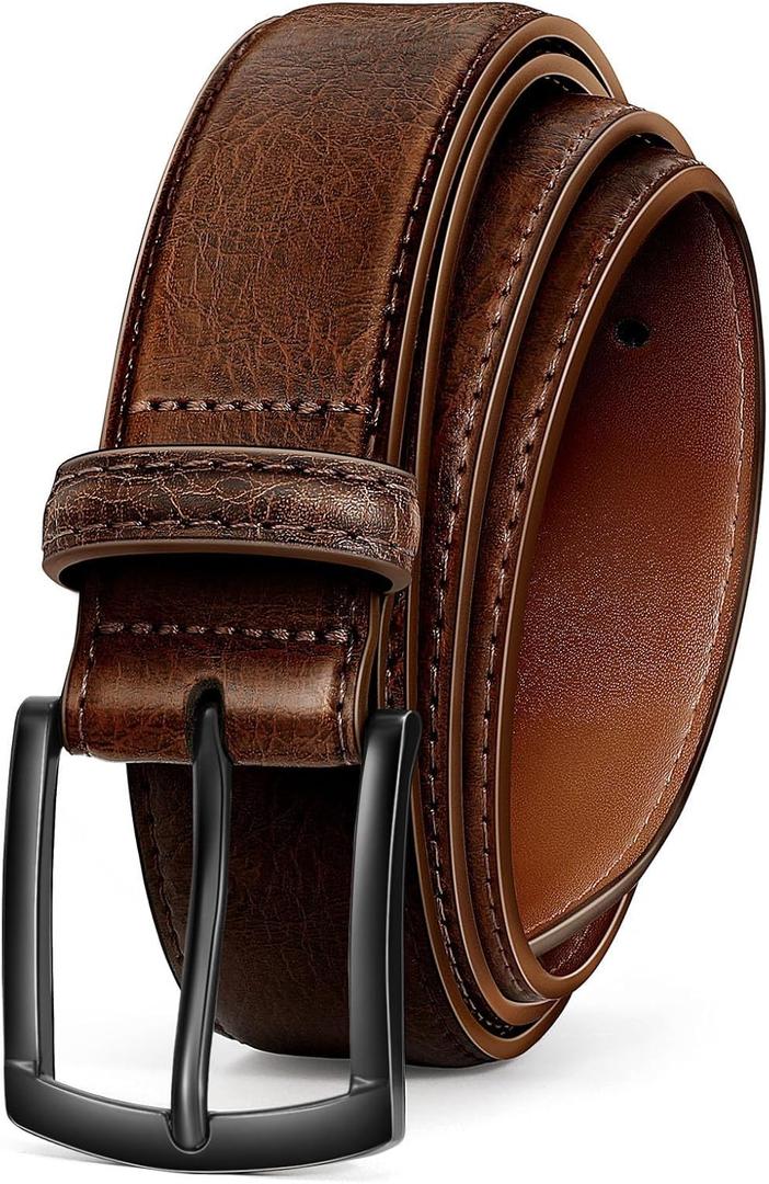 Men's Belt Genuine Leather Belt for Men Dress Casual Golf Jeans Pants 1 3/8" (Floral Coffee)