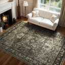 Olive Green Washable 8x10 Area Rugs for Living Room Rug Bedroom Rug-Carpet Neutral Vintage Dining Room Rugs for Under Table Soft Comfortable Non Slip