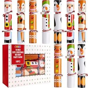 JOYIN 10 Pack Christmas Non-Snap Party Favor with Cute Characters, Includes Party Hat, Joke & Gift, Christmas Table Decorations for Holiday Dinner Traditions Supplies, Stocking Stuffers for Kids