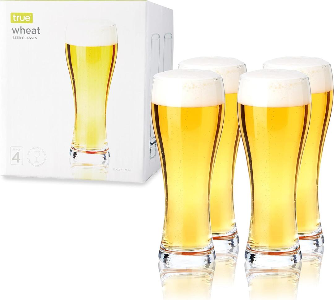 True Pilsner Beer Glasses, Wheat, Belgian Drinking Cups, Hosting Parties, Game Night, BBQ, Beach Pool Outdoor Party, Home Bar, Glassware, 23 oz, Set of 4, Clear (4 Count (Pack of 1))