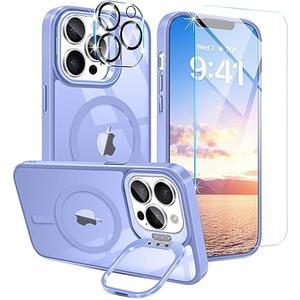 Casewind Magnetic for iPhone 13 Pro Max Phone Case with Invisible Stand,[Built-in Screen Protector + Camera Lens Protector] Compatible with Magsafe Translucent Shockproof iPhone 13 Pro Max Case,Purple