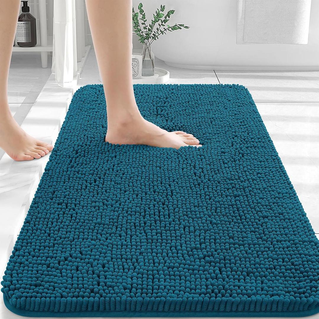 OLANLY Bathroom Rugs 30x20, Extra Soft Absorbent Chenille Bath Rugs, Rubber Backing Quick Dry, Machine Washable Bath Mats for Bathroom Floor, Tub and Shower, Home Decor Accessories, (30" x 20", Peacock Blue)