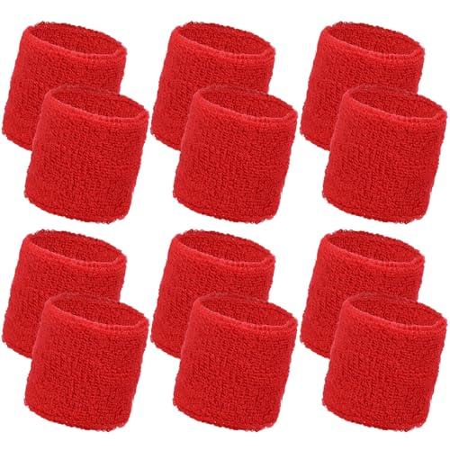Yuomeaz 12Pcs Red Wrist Sweatband, Elastic Sports Wristbands for Men, Women, Kids, Red Wrist Bands for Tennis, Basketball, Running, Working Out (2.6 inch)