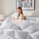 Ubauba Goose Feather Down Fiber Comforter Queen Size - All Season White Fluffy Duvet Insert - 750+ Fill Power Luxurious Hotel Bedding Comforter - Soft 100% Cotton Cover, Medium Warmth (90x90 Inch)