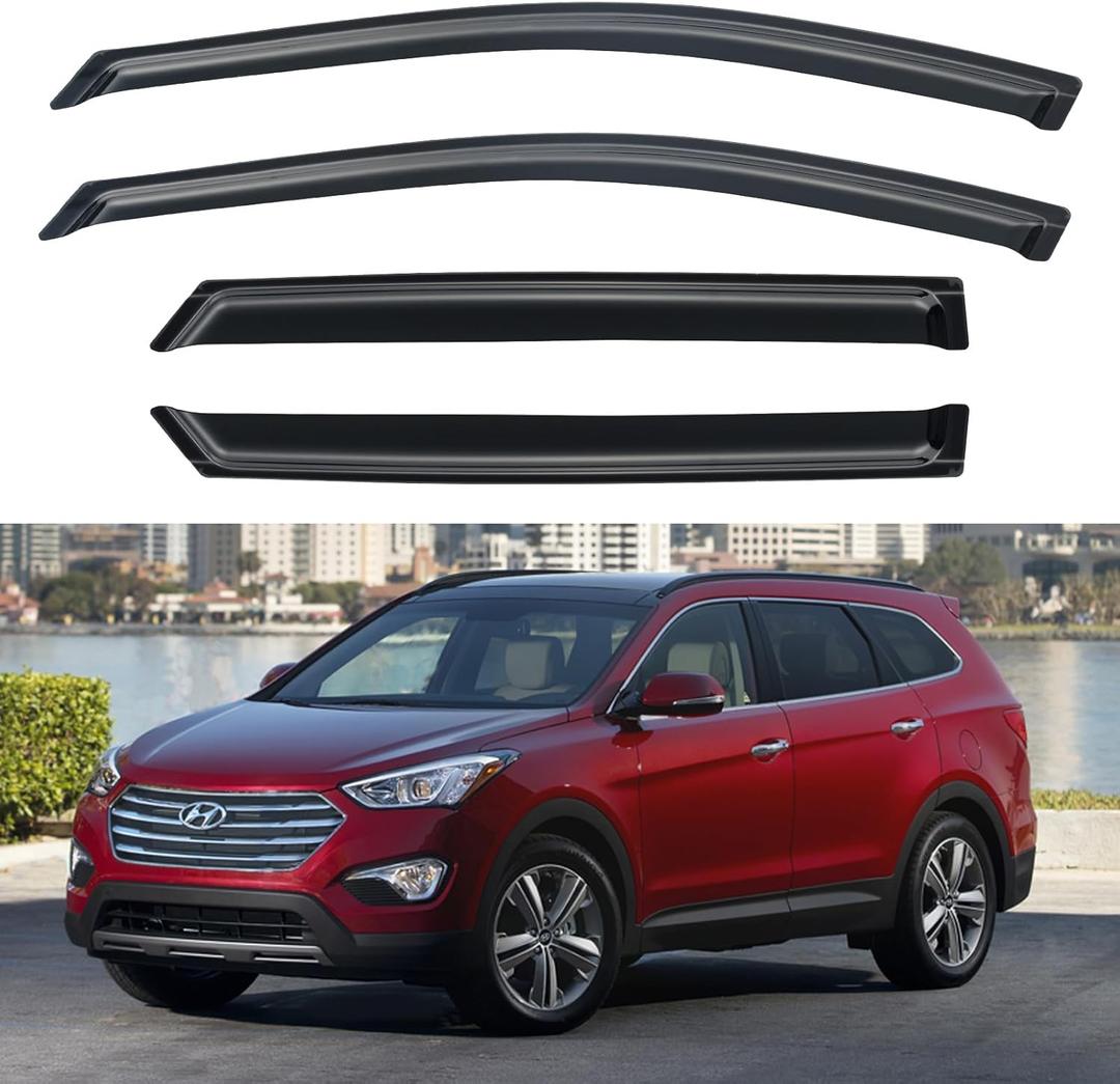 Window Visors Rain Guards Shield for 2013-2018 Hyundai Santa Fe, Out-Channel Window Vent Wind Deflectors Visors Shades for 13-18 Santa Fe (EXCLUDES Santa FE XL)