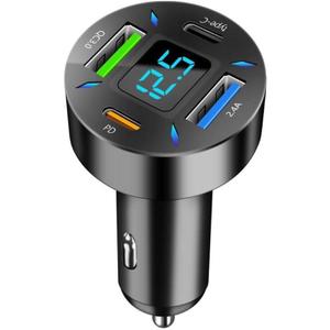3 x 66W Fast Car Charger 4-Port USB C  PD 20W + QC 3.0 + 2 USB 2.4A, Cigarette Lighter Adapter with LED Voltage Meter, Compatible with iPhone 15/14/13, Samsung Galaxy, iPad & Android Devices RDRKR