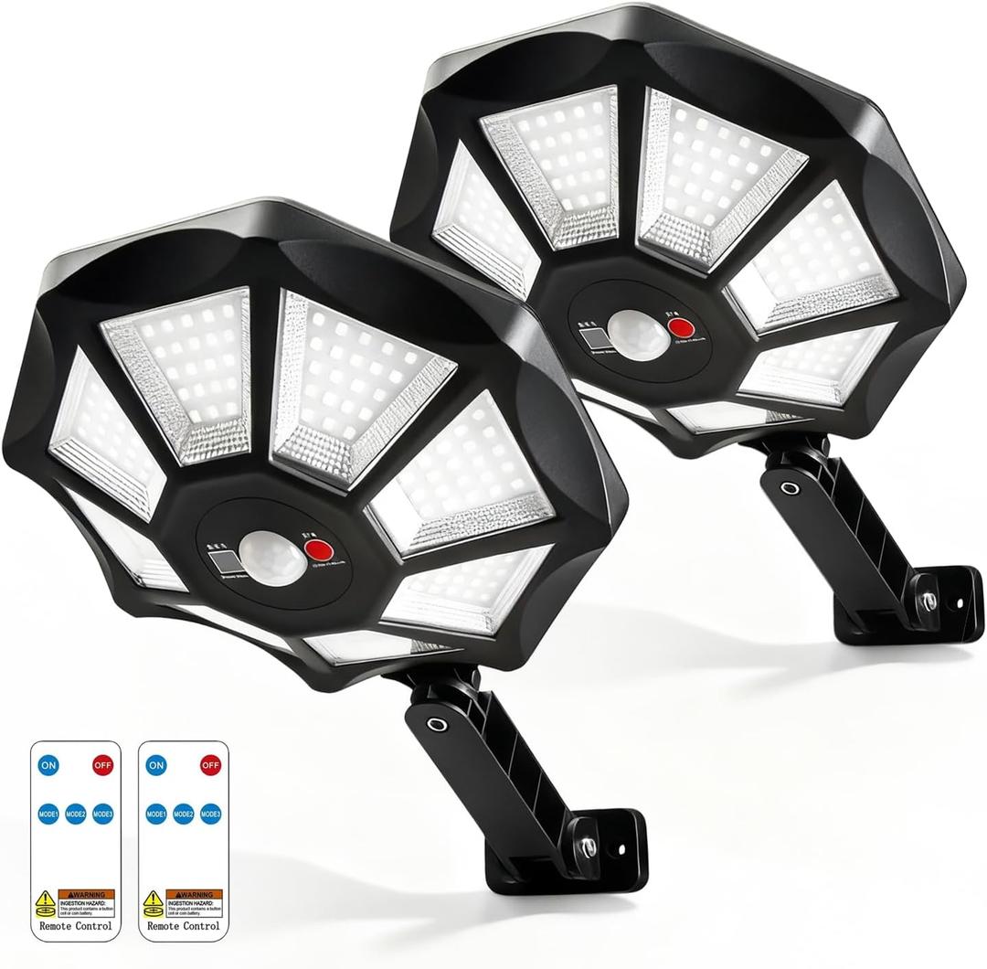 Solar Street Lights Outdoor WaterproofIP65 Outdoor Solar Lights Dusk to Dawn168 LED Flood Motion Sensor for Parks Courtyards, 2 Pack