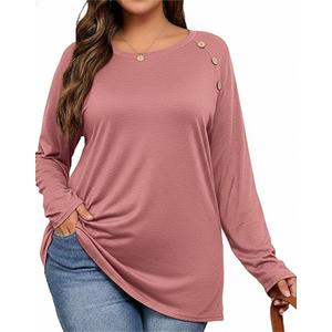 Plus Size Buttons Decor Long Sleeve Shirts Womens Raglan Sleeve Tshirts Casual Tops