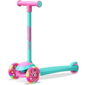 3 Wheel Scooter for Kids, Smooth Light Up LED Front Wheels, Wide Anti Slip Deck, Rear Foot Brake, Easy Lean to Steer Maneuvering, Indoor & Outdoor Ride On Toys for Ages 2 Up (Candy)