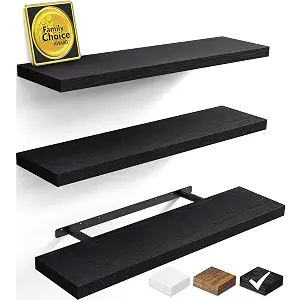 BAYKA Black Floating Shelves 35.4in, Set of 3, Wall Mounted for Wall Decor
Easy Install, 30lbs Max Load, Hidden Bracket, Shelving for Bathroom Bedroom Kitchen Display Storage, Multi-Wall Compatible